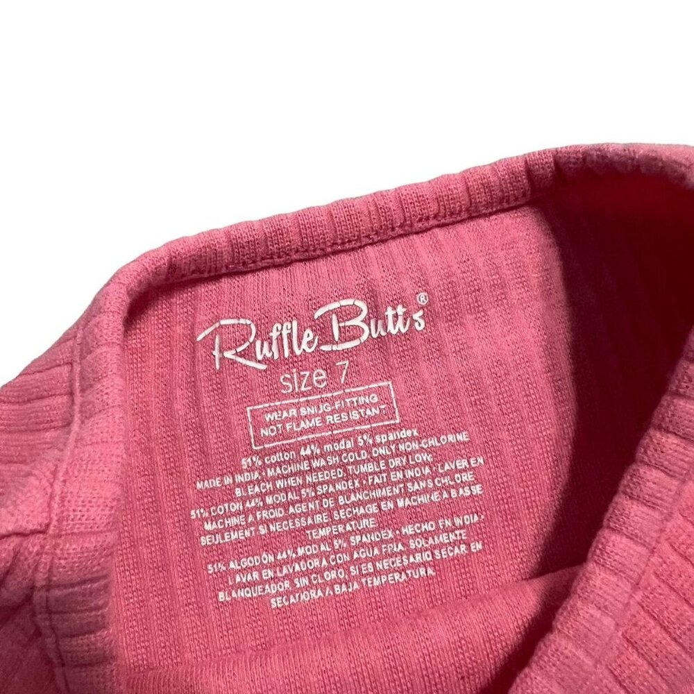 RuffleButts 7Y Pink Ribbed Ruffles Pajamas Set - Picture 7 of 7